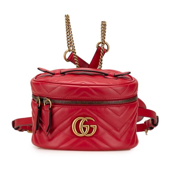 GUCCI Authentic Red Leather GG Marmont Vanity Bag - Picture 1 of 11